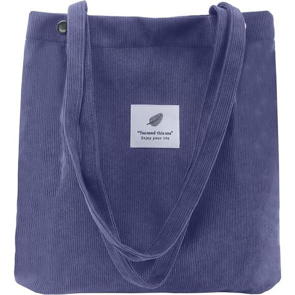UNBRAND Handbags - Women Dark Purple Imported Corduroy Small Canvas Shoulder Handy Tote Bag